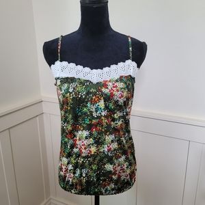 NEW"H.I.P." olive green spaghetti strap blouse with floral print. New with tags.